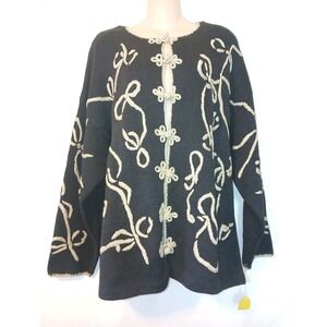 Vintage Robbie Sport Black Gold Brocade Cardigan Knit Sweater 90's Size XL  D141